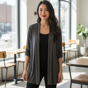 Chico's Travelers Gray Open Front Slinky Cardigan Size S